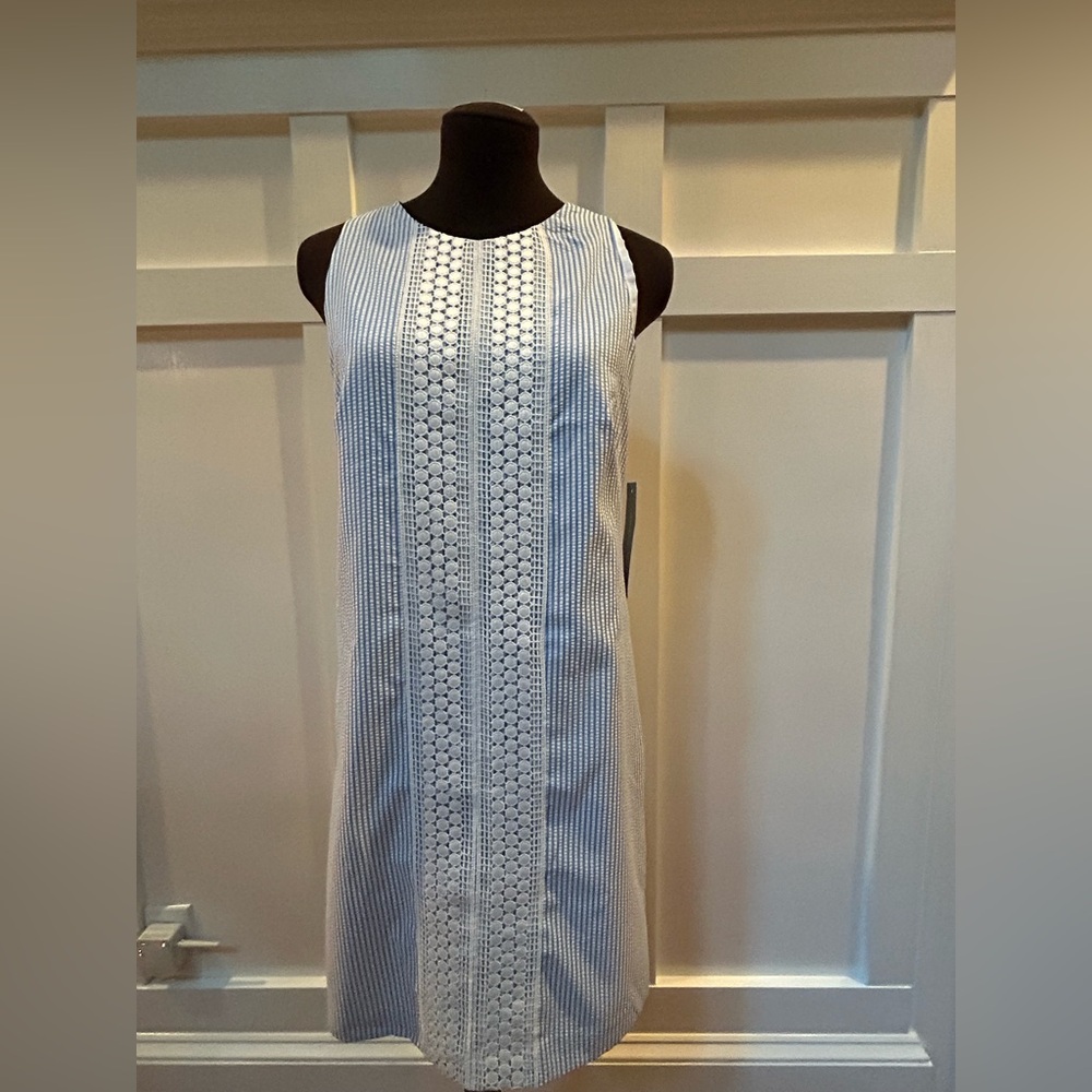 London Times Blue Sleeveless Halter Sheath Midi Dress